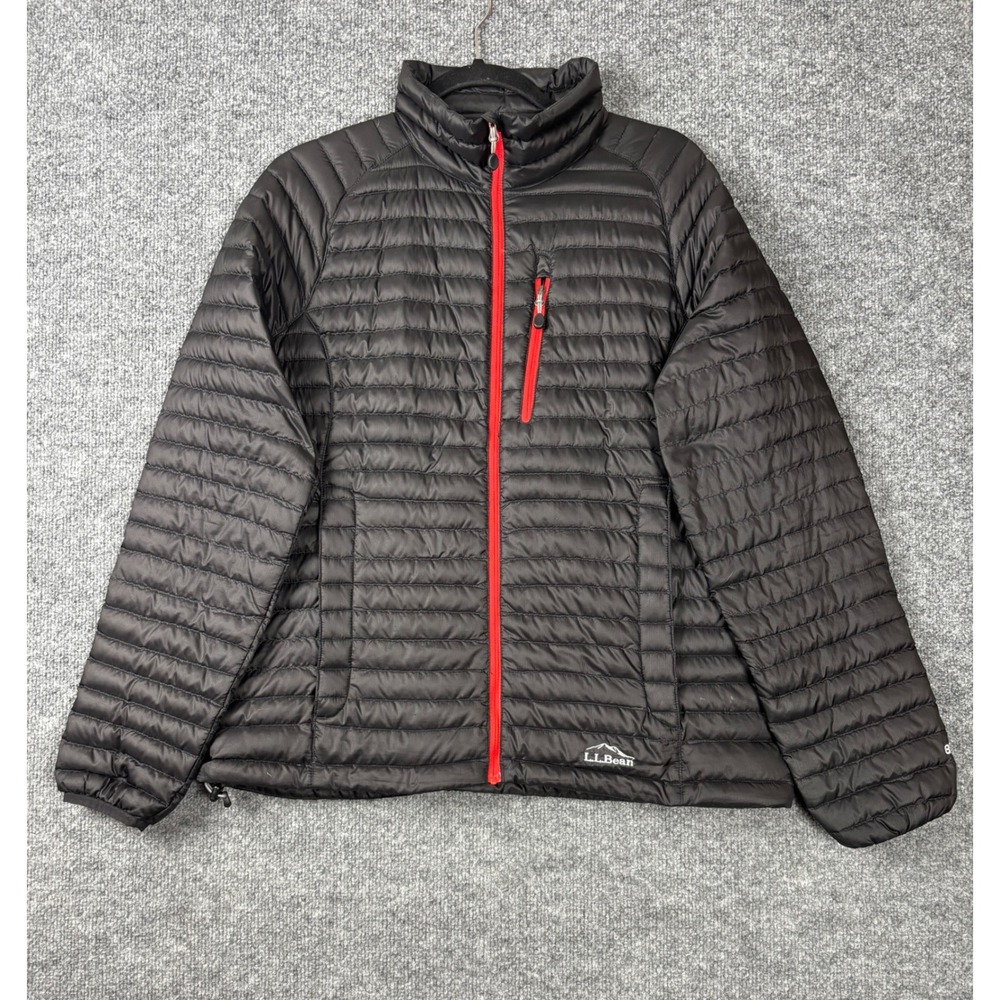 LL Bean Ultralight 850 Down Jacket Women Size Medium Black Red‎ Zip Puffer